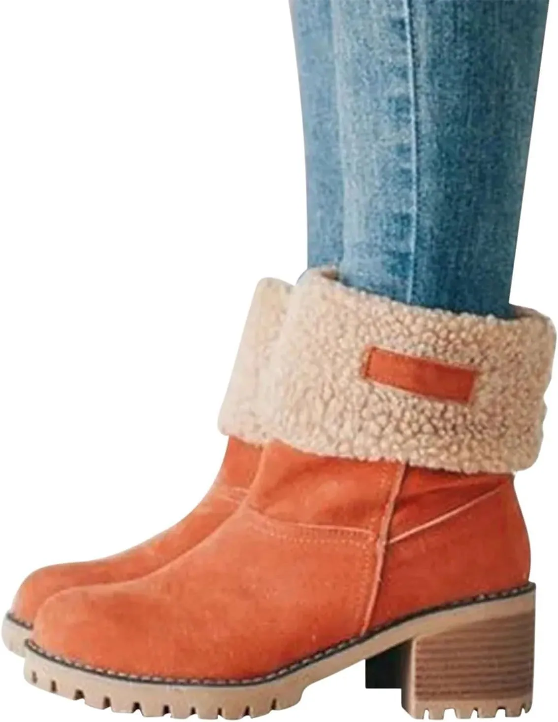 Womens Winter Boots with Fur Lined Snow Fuzzy Ankle Booties Fashion Slip On Warm Shoes Womens Snow Boots Waterproof Insulated High Heel Boot