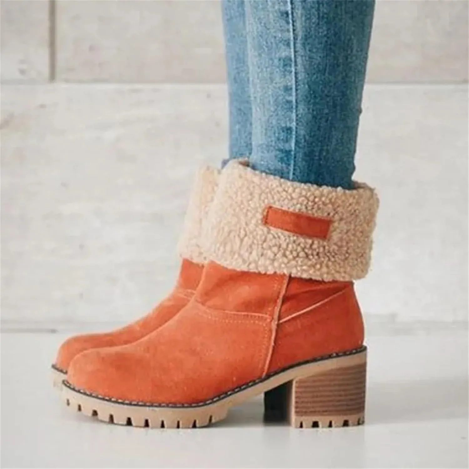 Womens Winter Boots with Fur Lined Snow Fuzzy Ankle Booties Fashion Slip On Warm Shoes Womens Snow Boots Waterproof Insulated High Heel Boot