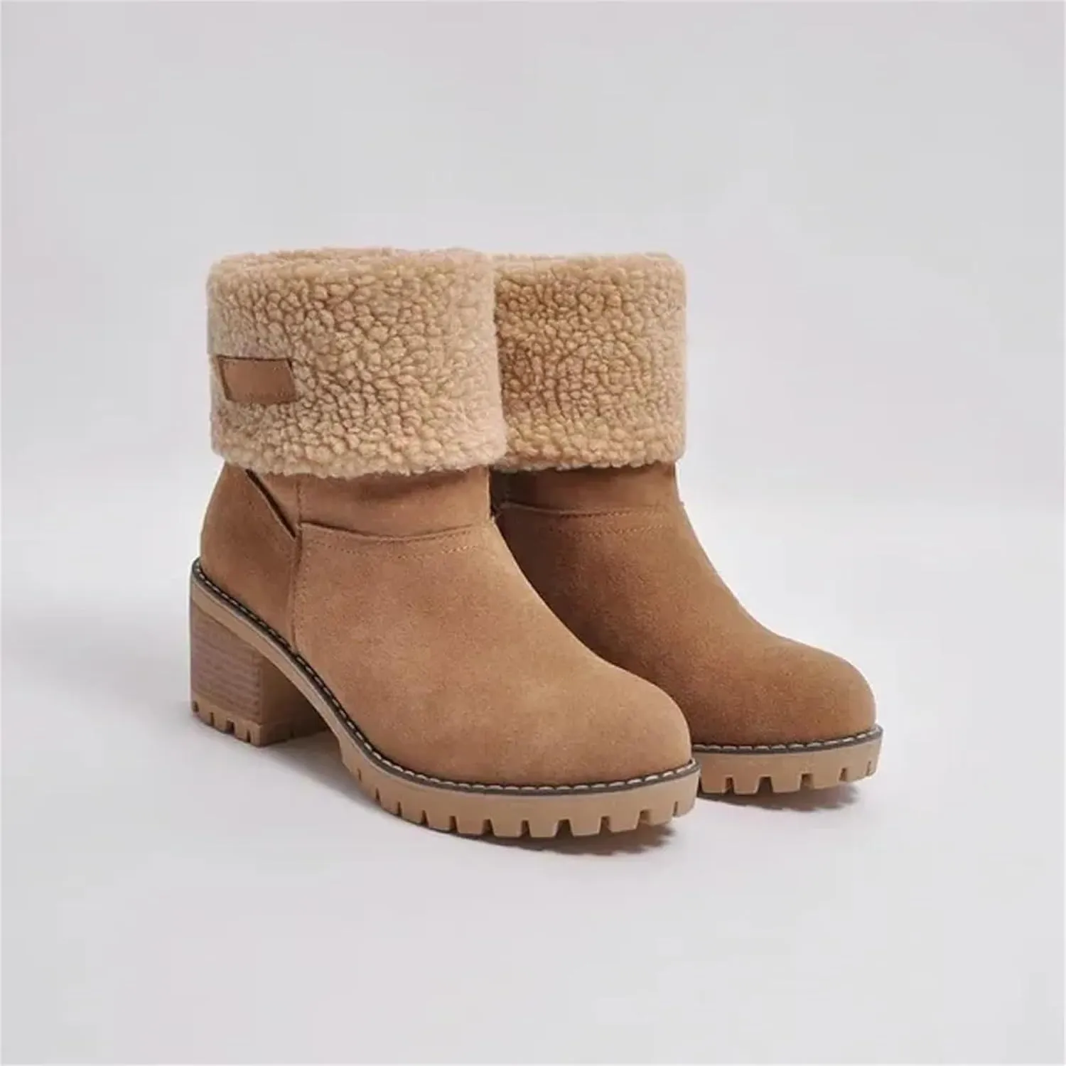 Womens Winter Boots with Fur Lined Snow Fuzzy Ankle Booties Fashion Slip On Warm Shoes Womens Snow Boots Waterproof Insulated High Heel Boot
