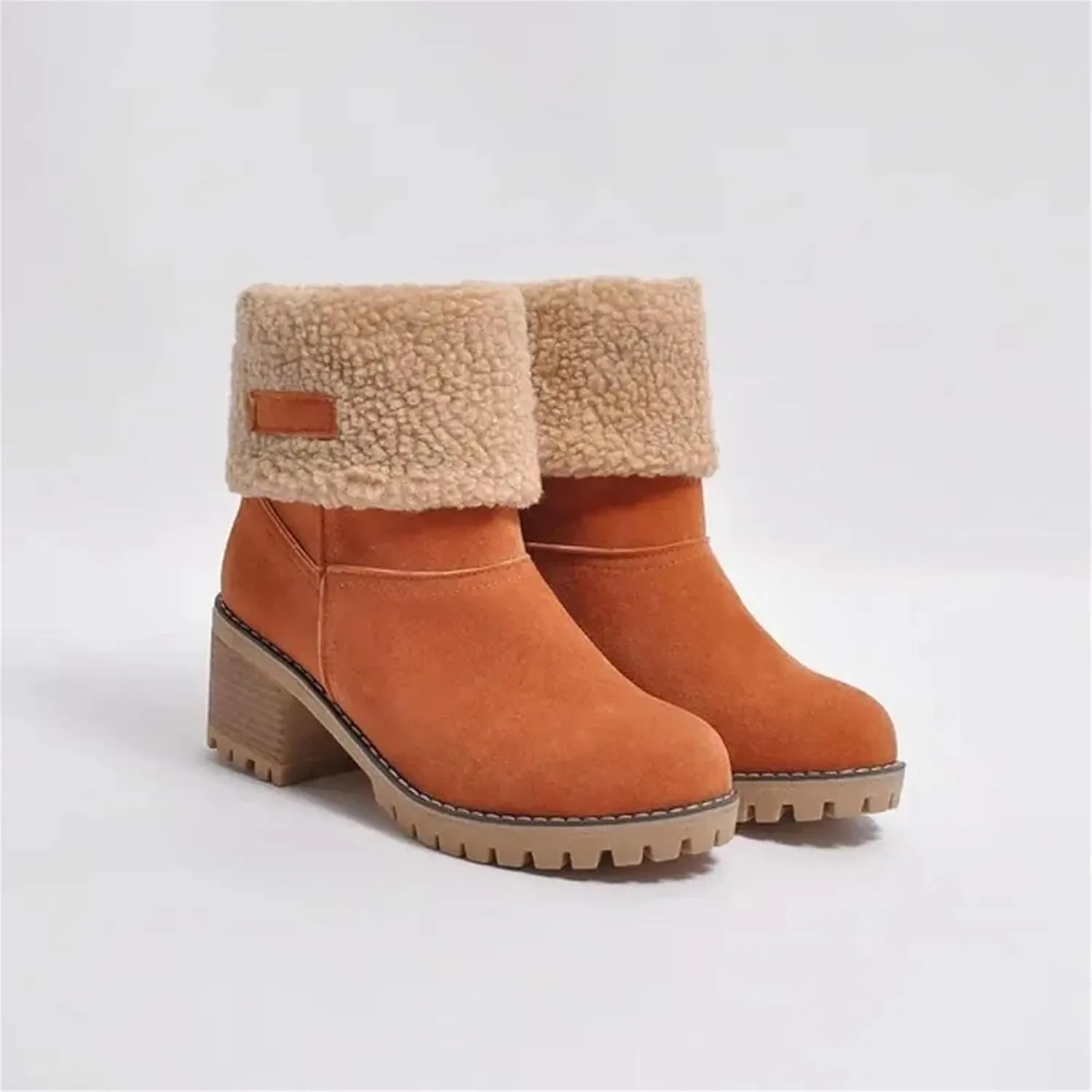 Womens Winter Boots with Fur Lined Snow Fuzzy Ankle Booties Fashion Slip On Warm Shoes Womens Snow Boots Waterproof Insulated High Heel Boot