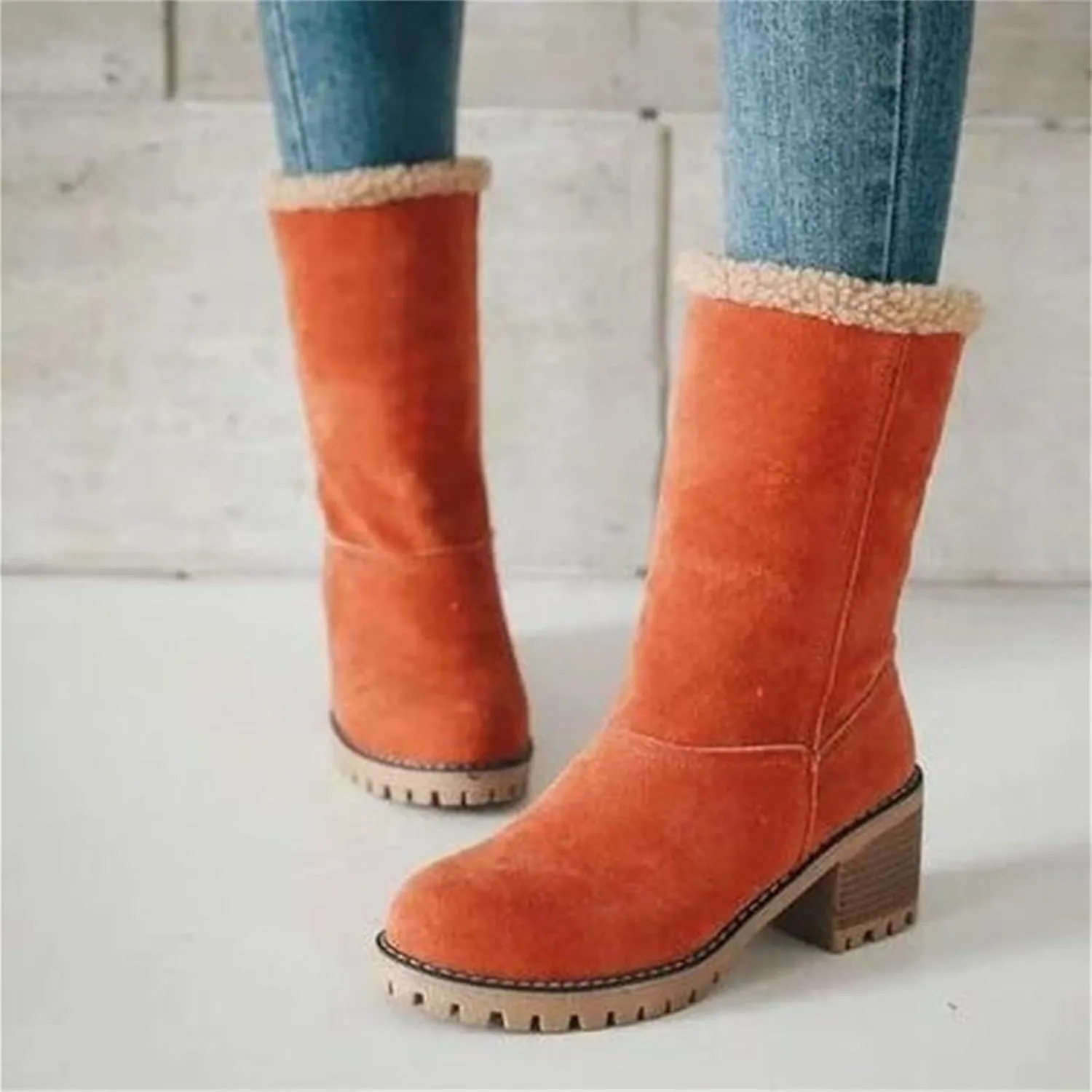 Womens Winter Boots with Fur Lined Snow Fuzzy Ankle Booties Fashion Slip On Warm Shoes Womens Snow Boots Waterproof Insulated High Heel Boot
