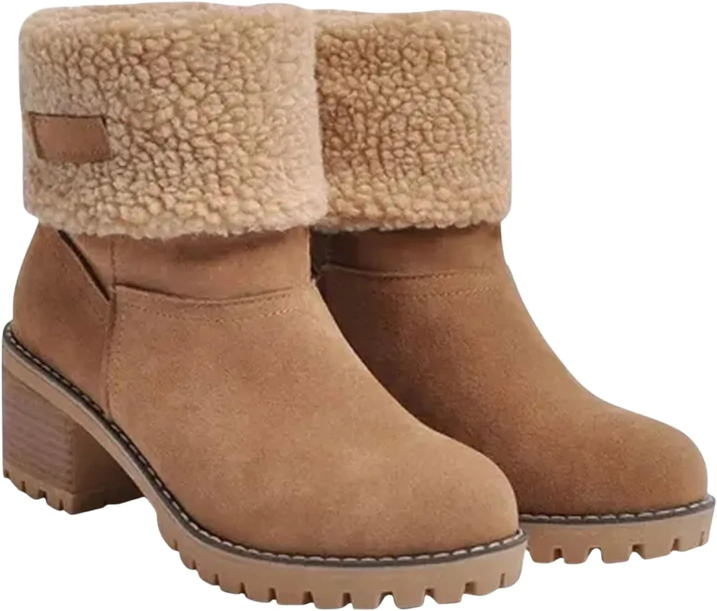 Womens Winter Boots with Fur Lined Snow Fuzzy Ankle Booties Fashion Slip On Warm Shoes Womens Snow Boots Waterproof Insulated High Heel Boot