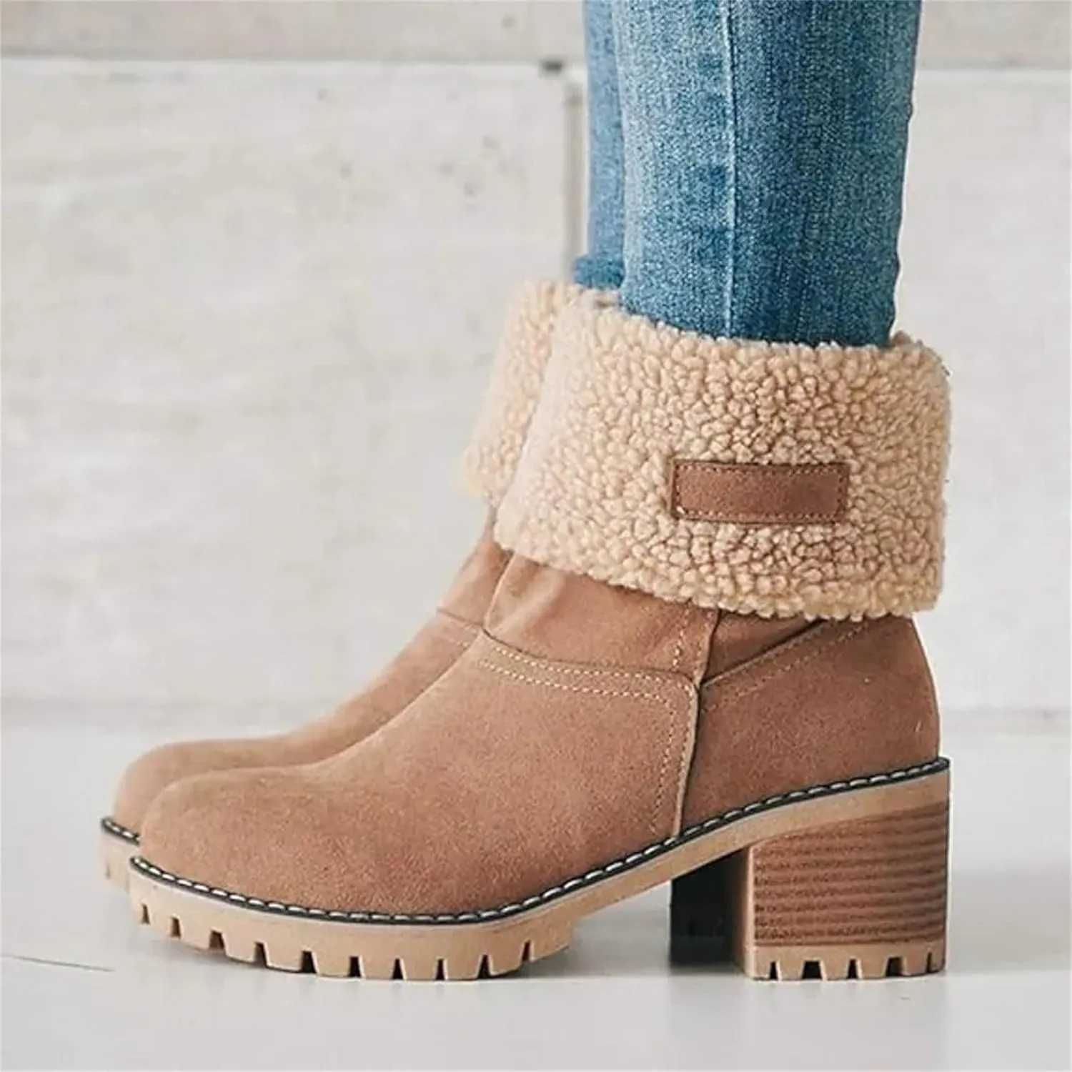 Womens Winter Boots with Fur Lined Snow Fuzzy Ankle Booties Fashion Slip On Warm Shoes Womens Snow Boots Waterproof Insulated High Heel Boot