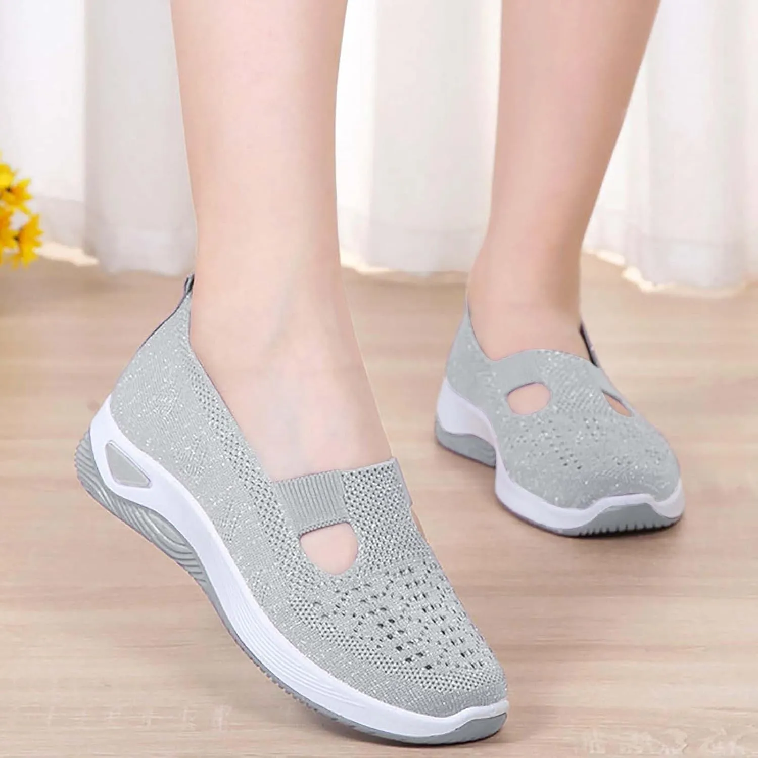 Women's Woven Orthopedic Breathable Soft Shoes Running Shoes for Women Comfortable Business Casual Shoes Chunky Sneakers Steel Toe Tennis Shoe Loafers Casual Slip On