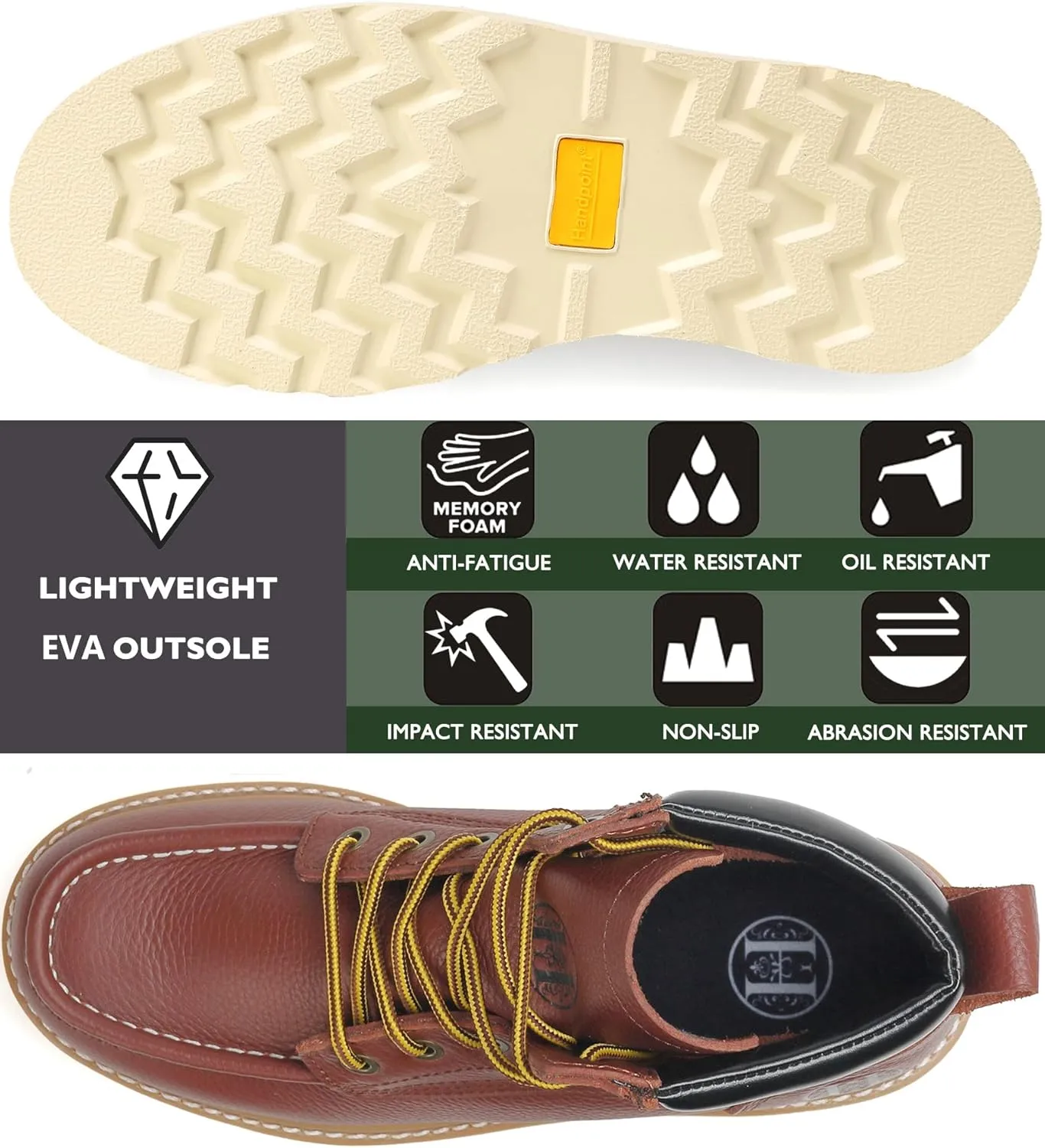 Work Boots for Men, 6" EH Lightweight Soft Toe Mens Work Boots, Non-Slip Anti-Fatigue Working Shoes with Durable Rubber EVA Outsole