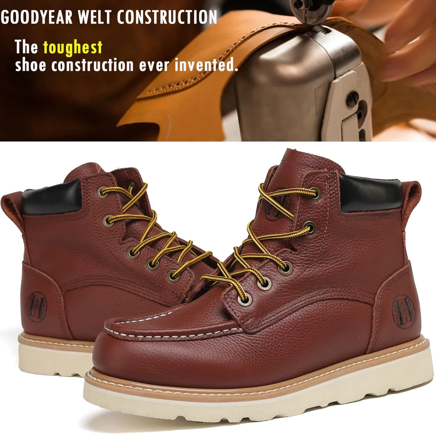 Work Boots for Men, 6" EH Lightweight Soft Toe Mens Work Boots, Non-Slip Anti-Fatigue Working Shoes with Durable Rubber EVA Outsole