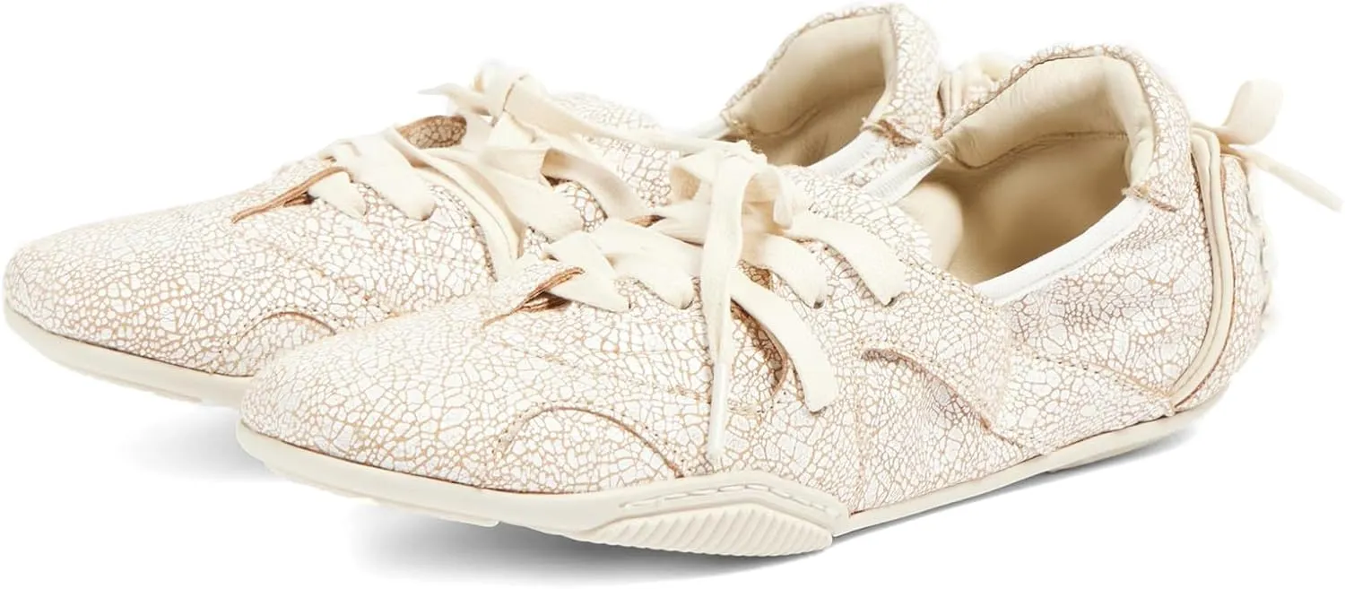 Yishaweiqi Metallic Sneakers for Women Lace up Round Toe Canvas Shoes Ballet Flats Comfortable Tennis Shoes Dress Ballerinas