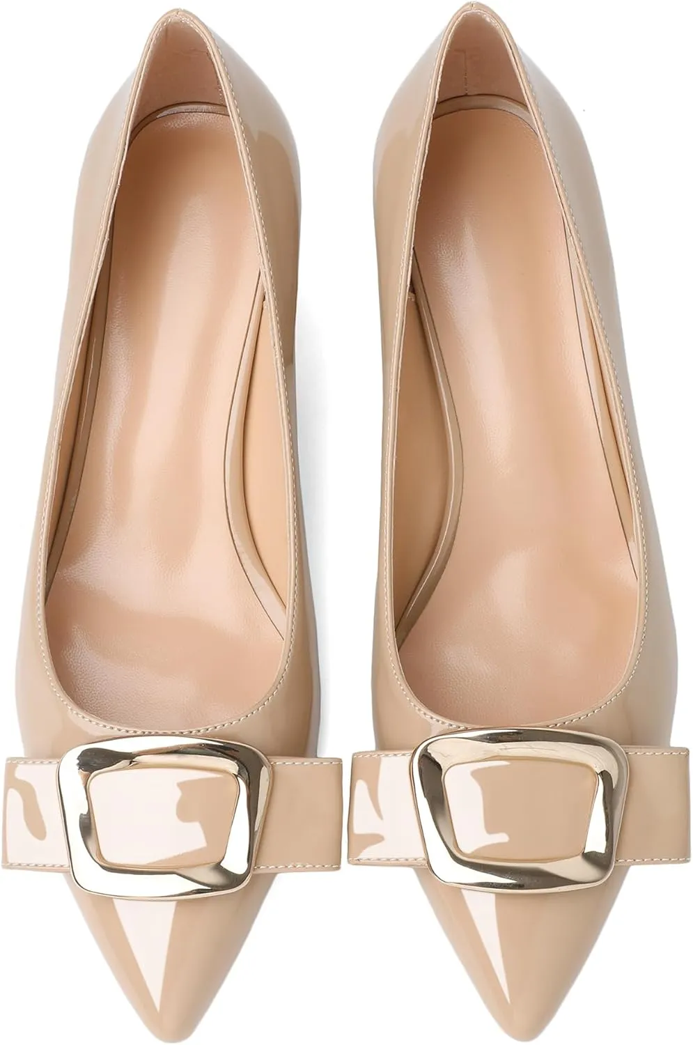 YODEKS Women's Chunky Heels Pointed Toe Low Block Heel Pumps Metal Buckle Bow Comfort Wedding Party Working Daily 2 Inch Dress Shoes