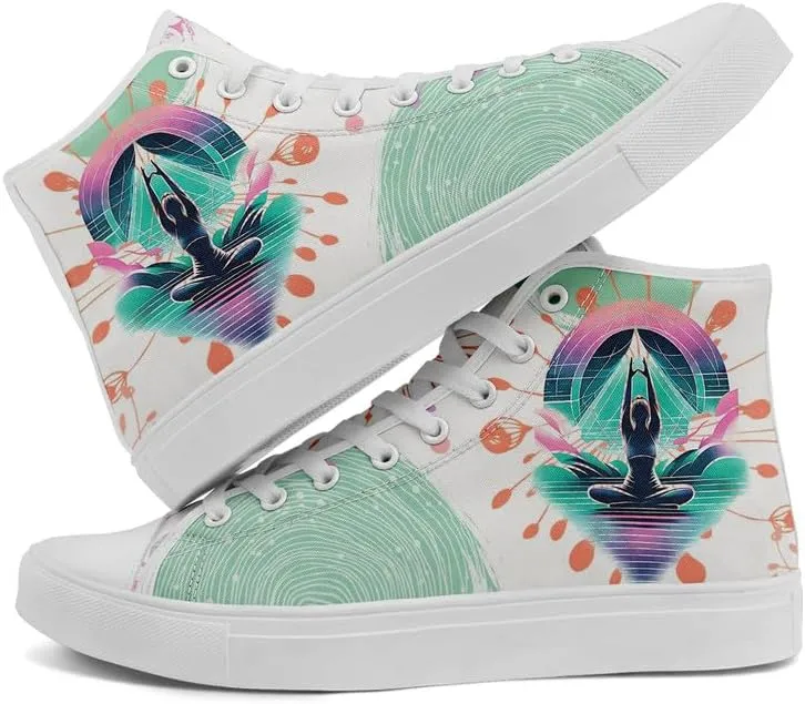 Yoga Printed High-Top Canvas Shoes for Women Unisex Fashion Lace Up Sneakers Casual Walking Tennis Trainer for Girls