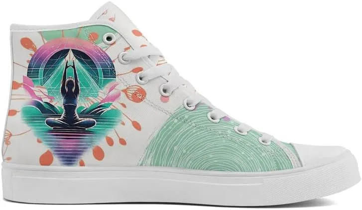 Yoga Printed High-Top Canvas Shoes for Women Unisex Fashion Lace Up Sneakers Casual Walking Tennis Trainer for Girls