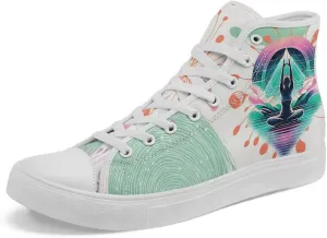 Yoga Printed High-Top Canvas Shoes for Women Unisex Fashion Lace Up Sneakers Casual Walking Tennis Trainer for Girls