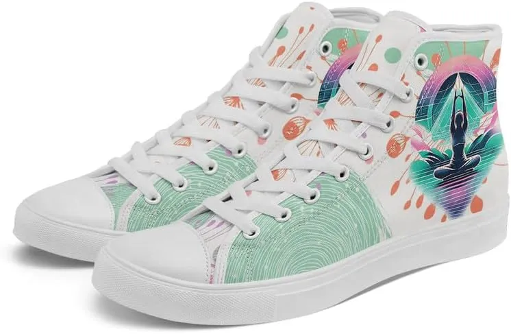 Yoga Printed High-Top Canvas Shoes for Women Unisex Fashion Lace Up Sneakers Casual Walking Tennis Trainer for Girls