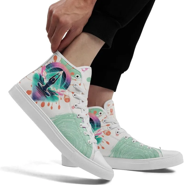 Yoga Printed High-Top Canvas Shoes for Women Unisex Fashion Lace Up Sneakers Casual Walking Tennis Trainer for Girls
