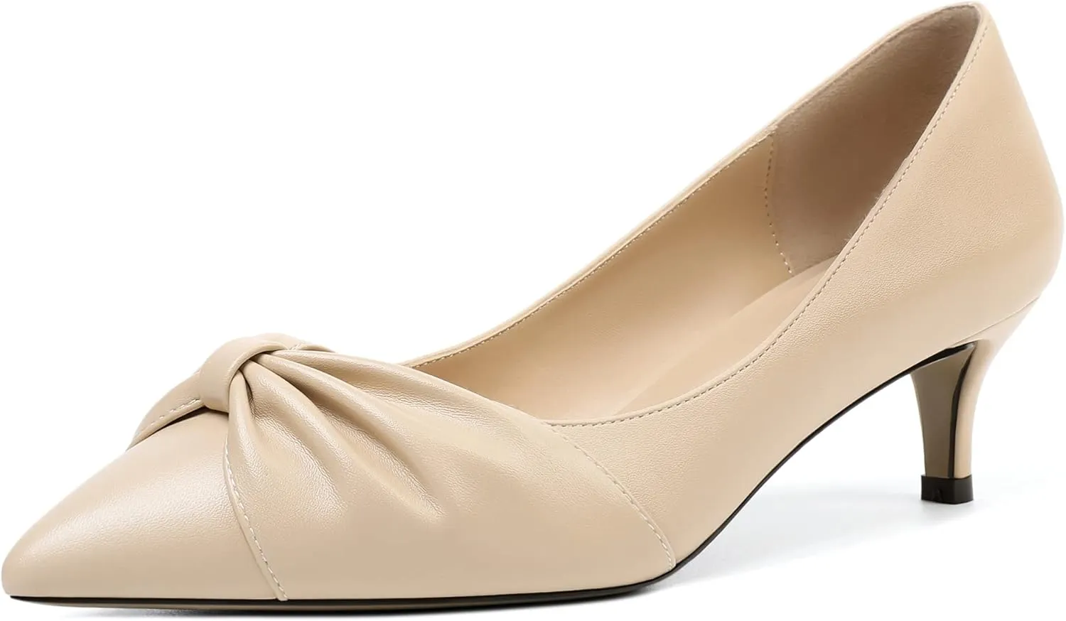 Zamikoo Women's Low Kitten Heel Pumps Slip On Pointed Toe Shoes with Bow-Knot Dress Shoes for Women 2Inches Low Heel