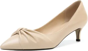 Zamikoo Women's Low Kitten Heel Pumps Slip On Pointed Toe Shoes with Bow-Knot Dress Shoes for Women 2Inches Low Heel