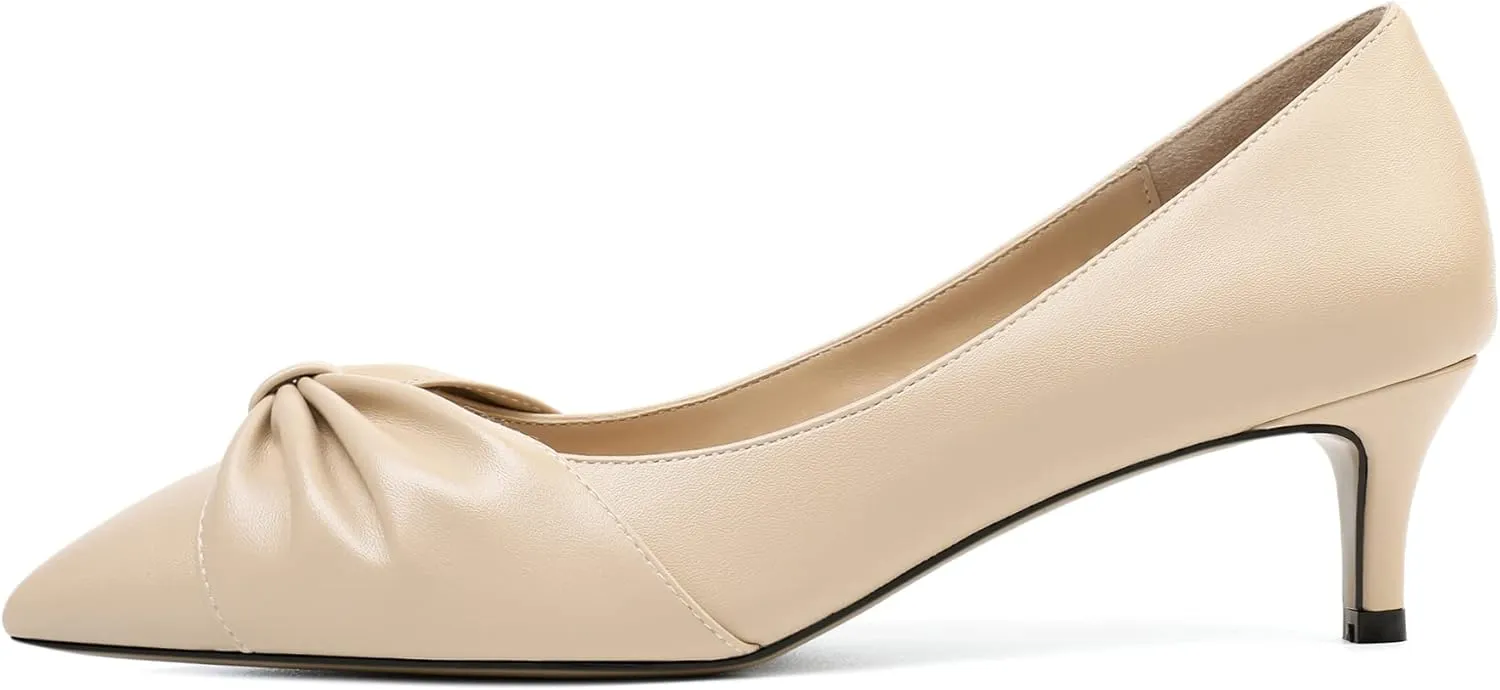 Zamikoo Women's Low Kitten Heel Pumps Slip On Pointed Toe Shoes with Bow-Knot Dress Shoes for Women 2Inches Low Heel