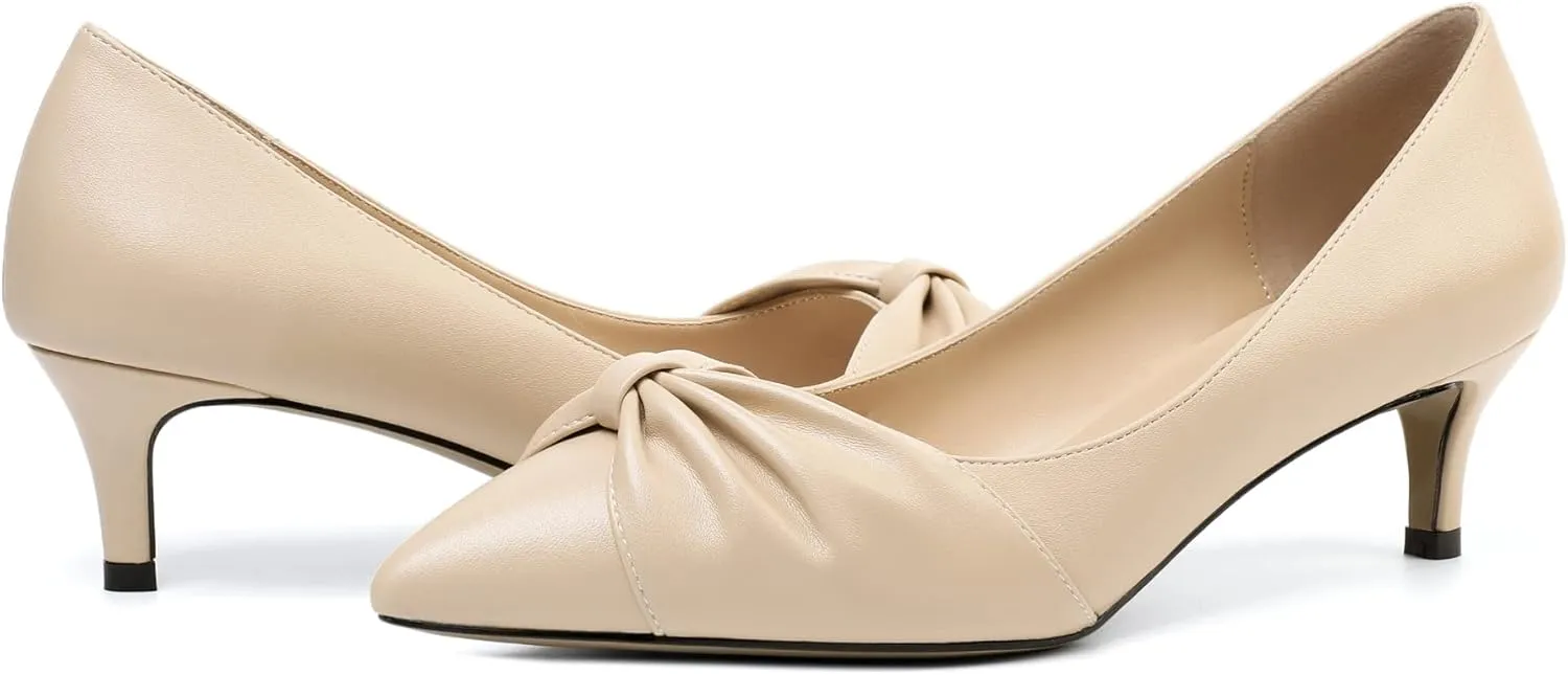 Zamikoo Women's Low Kitten Heel Pumps Slip On Pointed Toe Shoes with Bow-Knot Dress Shoes for Women 2Inches Low Heel
