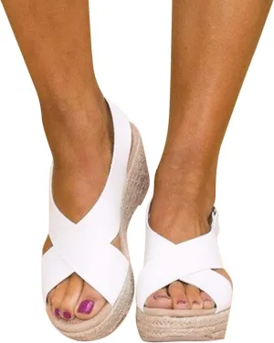 ZHOUYF Wedge Sandals for Women Summer Casual Espadrilles Open Toe Platform Sandals Fashion Slingback Criss Cross Beach Sandals