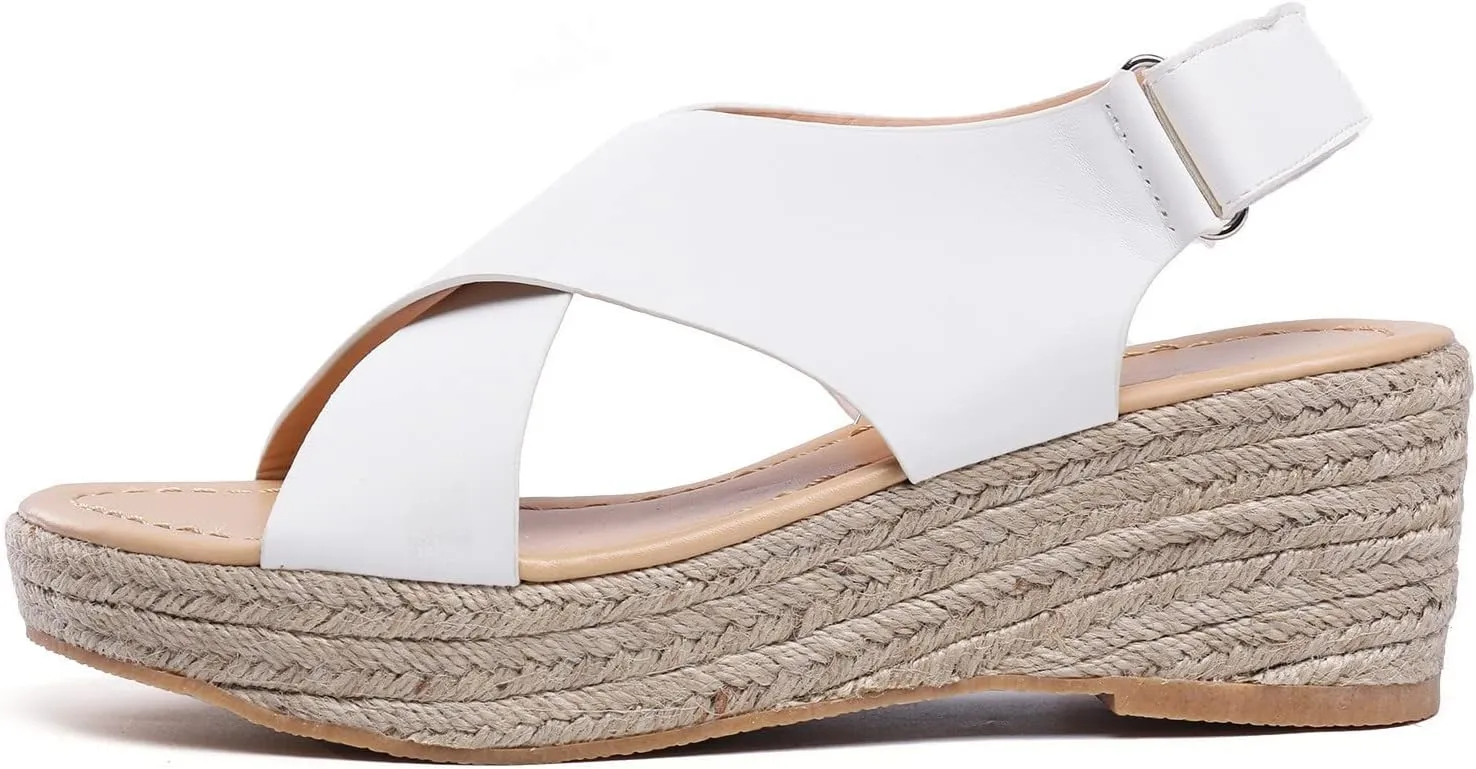 ZHOUYF Wedge Sandals for Women Summer Casual Espadrilles Open Toe Platform Sandals Fashion Slingback Criss Cross Beach Sandals
