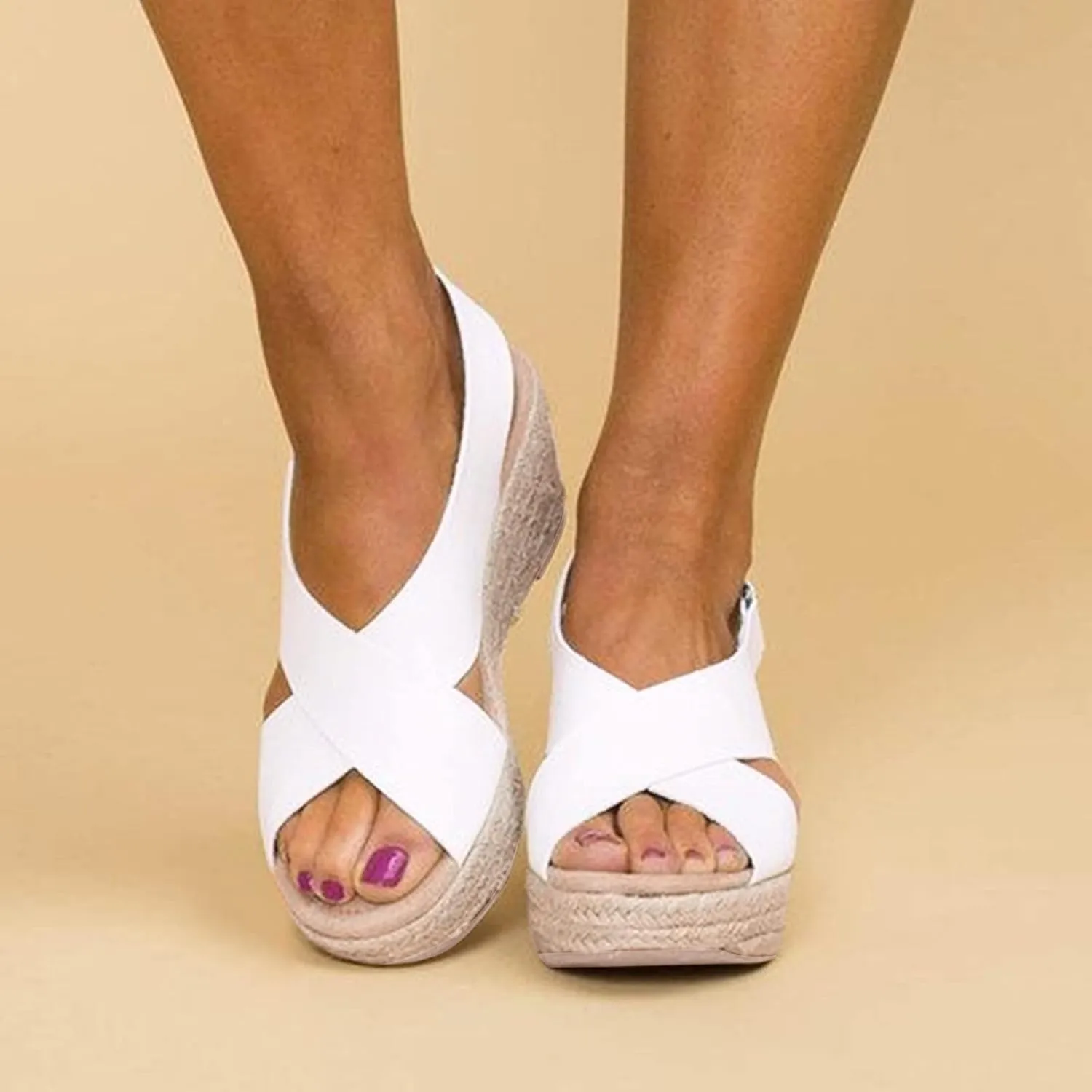 ZHOUYF Wedge Sandals for Women Summer Casual Espadrilles Open Toe Platform Sandals Fashion Slingback Criss Cross Beach Sandals