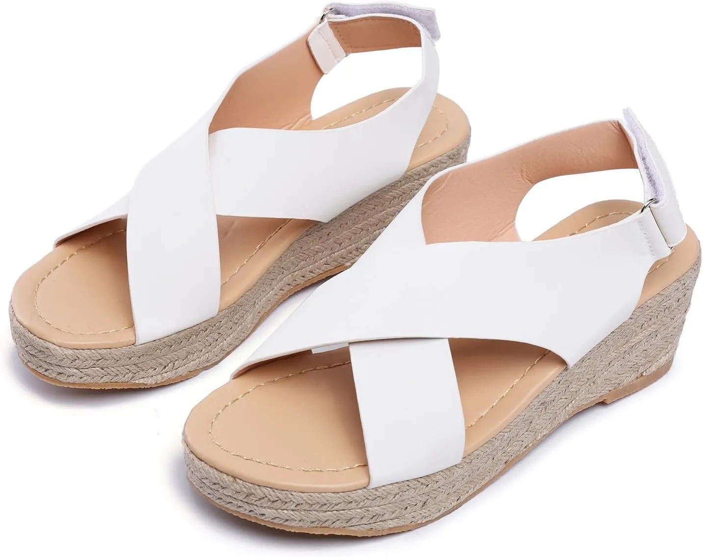 ZHOUYF Wedge Sandals for Women Summer Casual Espadrilles Open Toe Platform Sandals Fashion Slingback Criss Cross Beach Sandals